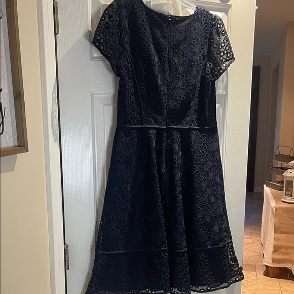 Talbots Navy Eyelet V-Neck A-Line Midi Dress - Picture 8 of 15